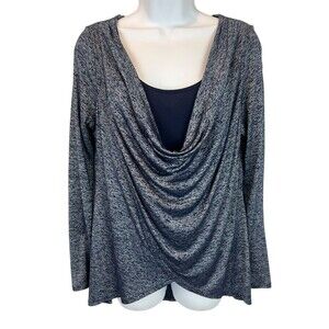 WHBM White House Black Market Top  Women's S  Layered Draping Knit Navy Metallic